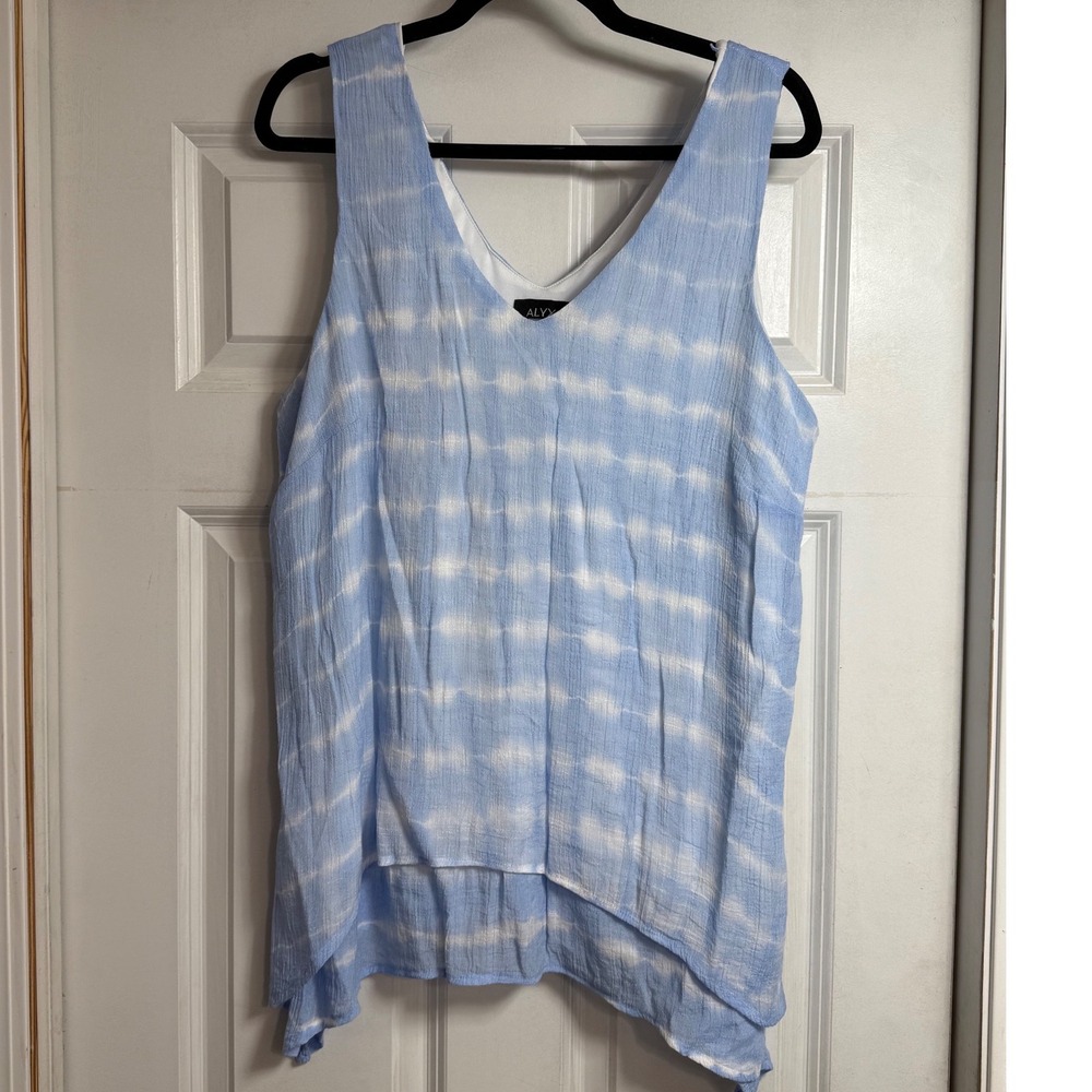 ALYX Womens Blue White Tie Dye‎ Layered Tank Top Blouse Size 0X